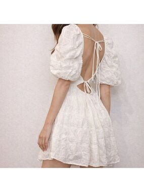 *Tularosa cotton-blend white puff-sleeve backless mini dress - S